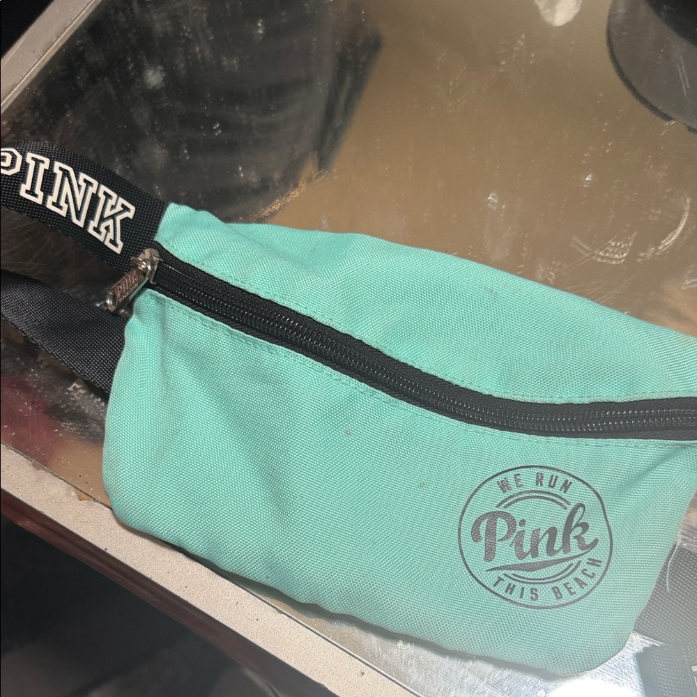 PINK Teal Canvas Waist Bag with Branded Black Strap